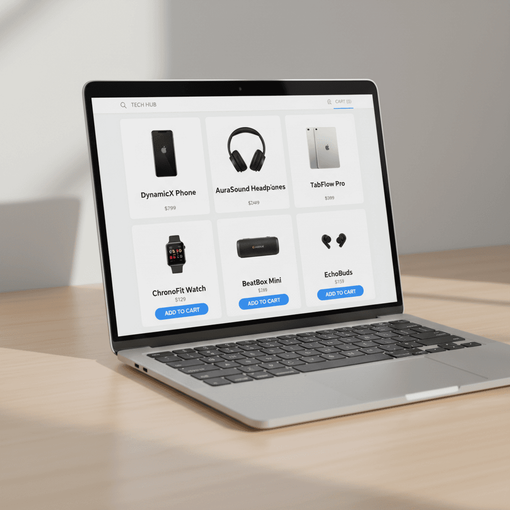 Organized product listings showing clean grid layout of tech gadgets