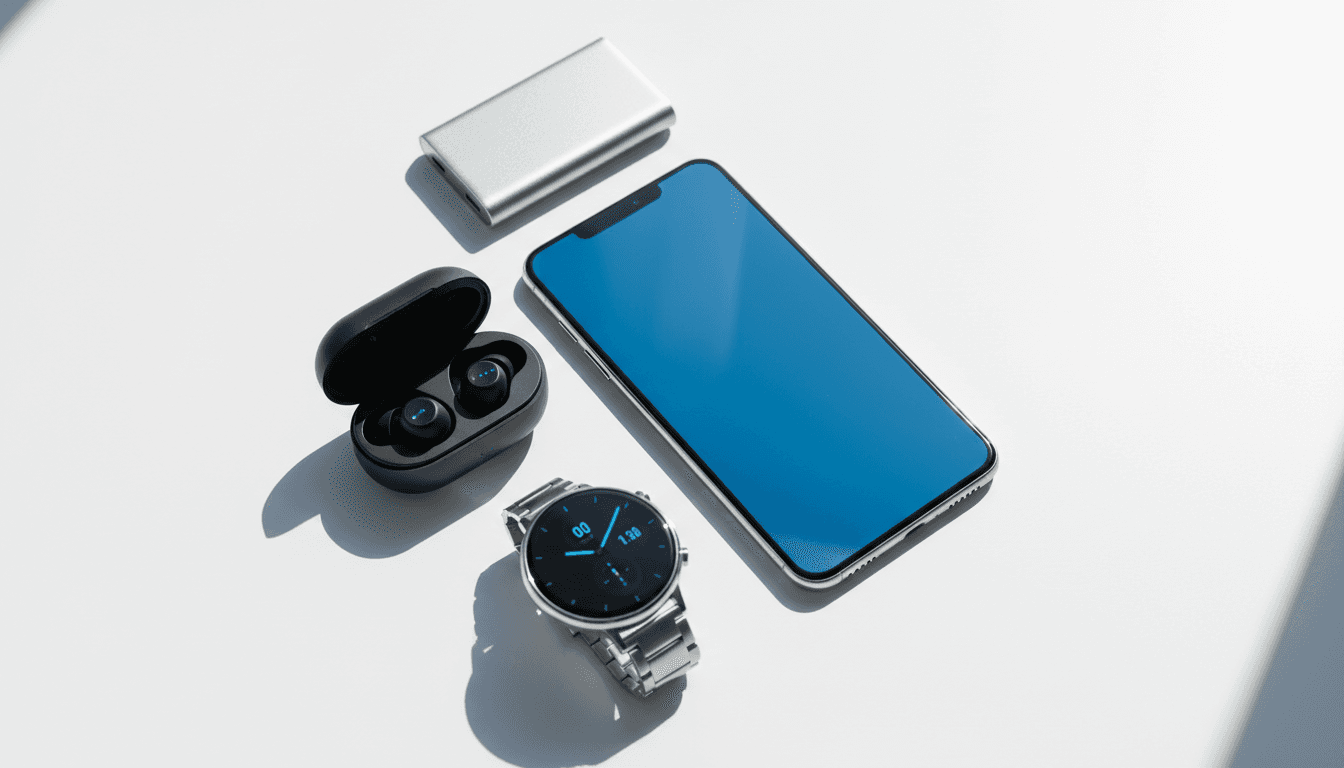 Latest tech gadgets arranged on a clean white surface with natural lighting